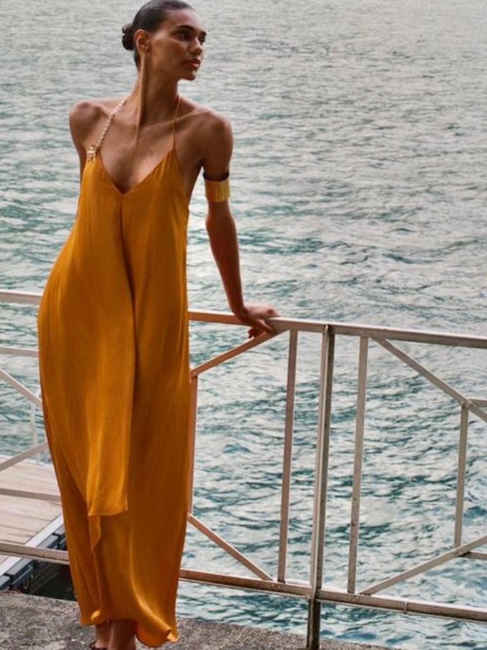 Zara Satin Midi V-Neckline Dress With Accessory & Chain Detail Bohemian Goddess